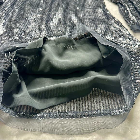 Free People Emilia Sequin Off Shoulder Romper in  Gunmetal Silver NWT Small - Picture 11 of 16